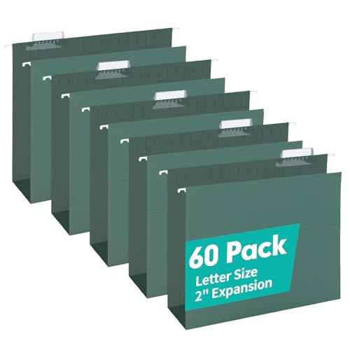 HERKKA Extra Capacity Hanging File Folders, 60 Pack Reinforced Letter Size Hanging Folders with Heavy Duty 2 Inch Expansion, Designed for Bulky Files, Medical Charts, Green