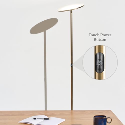Brightech Sky LED Floor Lamp - Antique Brass Dimmable Tall Torch for Living Room & Bedroom