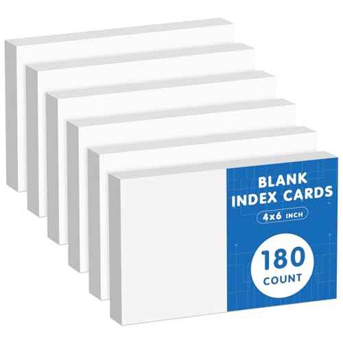 4x6 Note Cards Blank Index Cards, 180 Counts 4 x 6 Index Cards, 4x6 Notecards No Lines for Studying School, Blank on Both Sides, White Note Cards Bulk, 6 Pack of 30 Sheets