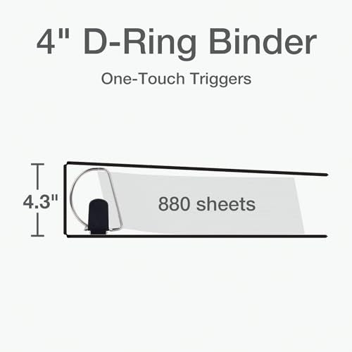 Oxford 3 Ring Binders, Binders for School and Office, Durable 4 Inch, ONE-Touch Easy Open D Rings, View Binder Covers, 4 Interior Pockets, PVC-Free, Holds 880 Sheets, Black, 2 Pack (79920)