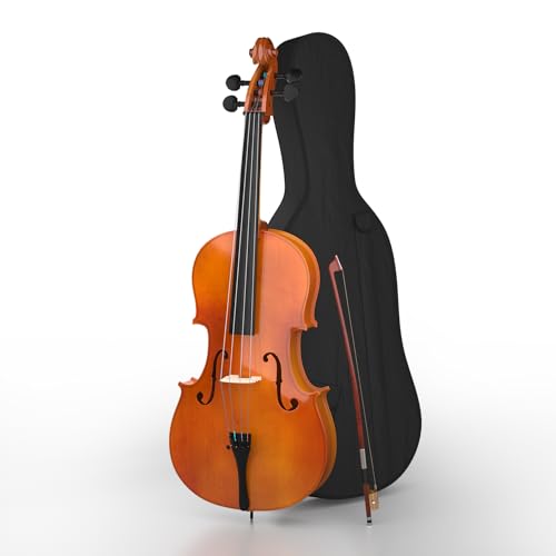 EPOFIT Full Size Cello Kit, Acoustic Cello Instrument for Adults,Students,Beginners,Complete Cello 4/4 Set with Portable Bag, Bow, Rosin, Natural Color