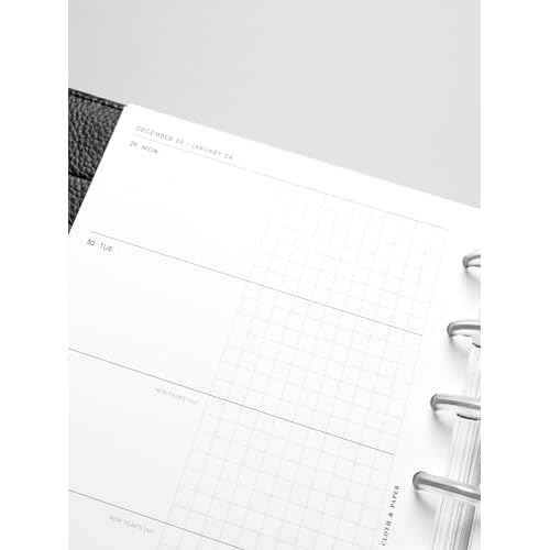 Cloth & Paper 2026 Dated Weekly Planner Inserts - Monday Start | A5 Size 5.8 x 8.3 Inches | Horizontal Weekly Layout, 215 | Minimal Agenda Refill | 6 Ring A5 Binder Planner Inserts