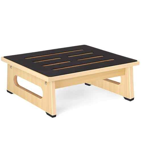 One Step Stool for Adults Seniors with Non-Slip Rubber Step Surface, 5.5" Heavy Duty Wooden Stepping Stools with 450 LBS Capacity for Bedroom Kitchen Bathroom, Bed Steps for High Beds, Bedside Support