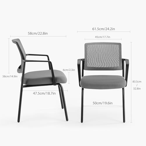DUMOS Grey Stackable Arm Chairs with Mesh Back and Upholstered Fabric, Sturdy Metal Frame, Easy to Store and Use, Perfect for Indoor and Outdoor Spaces, 1 Chair
