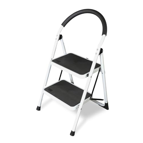 BIG RED 2 Step Ladder: Ergonomic Folding Stool with Anti-Slip Pedal, Step Stool with Padded Handle for Kitchen, Household, Offices. 400 lb Capacity