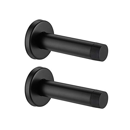 JQK 2 Pack Black Stainless Steel Door Stopper 3.54 Inch Wall Protectant Sound Dampening Bumper