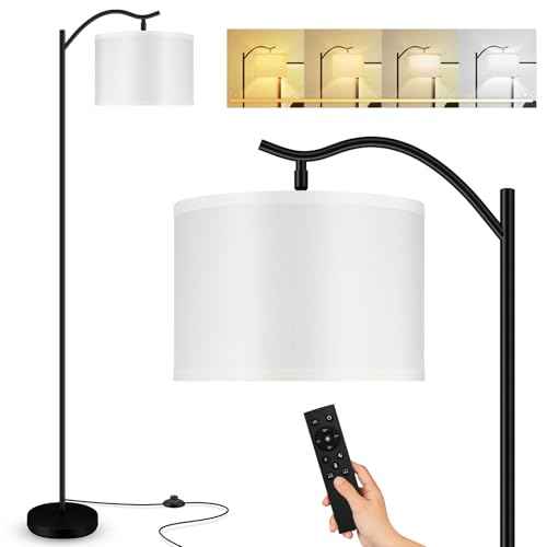 BoostArea Floor Lamp for Living Room,Arc Floor Lamp with Remote Control,Stepless Dimmable Brightness & Colors Temperature 2700k-6500k,Modern Standing Lamp for Bedroom Study Room Office,White