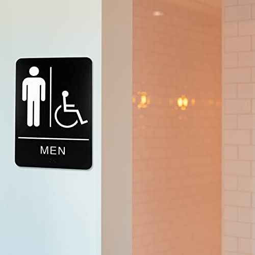ExcelMark Restroom Sign for Business - ADA Compliant Braille Bathroom Sign with Double Sided Tape to Secure Perfectly in Less Than a Minute - Size 9 x 6 Inch (Men's & Women's Handicap Set)