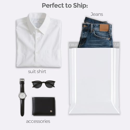 Fuxury White Poly Mailers 10x13 Inch - Pack of 100 Shipping Bags for Clothes