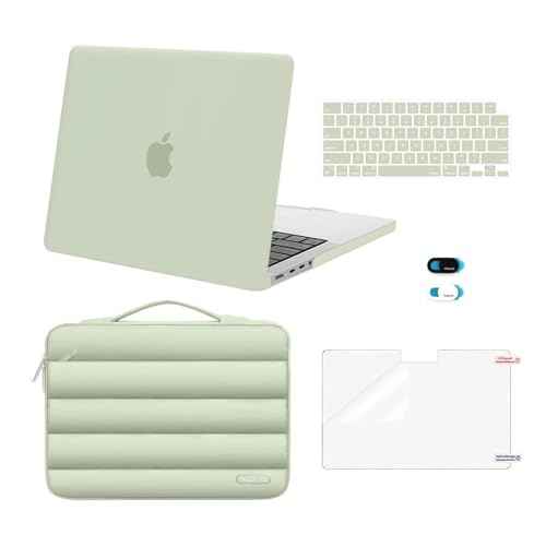 MOSISO Compatible with MacBook Pro 14 inch Case 2025-2021 M5 M4 M3 M2 M1 A3434 A3112 A3185 A3401 A2918 A2992 A2779 A2442, Hard Shell&Puffy Sleeve Bag&Keyboard Cover&Webcam Cover&Screen Film,Sage Green