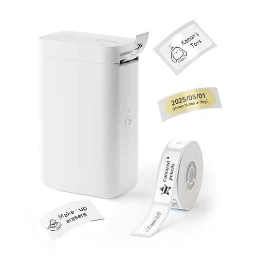 NIIMBOT D101 Label Makers with 1 Roll 0.47''x1.57'' Tape, Portable Smart Sticker Printer for Home Office School Use, Mobile Phone Editable, Adjustable Print Width 0.5 to 1 Inch, White