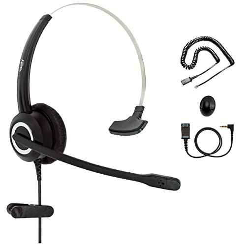 Phone Headset Compatible with Grandstream Yealink Snom Phones Mic Noise Cancellation HD Voice Headphone RJ9 & 3.5mm (CTIA) Adapter