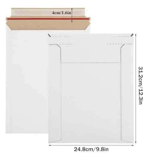 100 Pack 9.5x12 Inch Rigid Mailers, Self Seal Photo Document Mailer Cardboard Mailing Envelopes Stay Flat Mailers for CD, Photos, Document, Pictures, Papers, Files, White