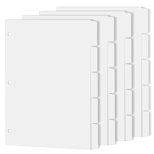Binder Dividers for 3 Ring Binder, 1/5 Cut Tabs, Letter Size, Blank Write On Page Dividers with 5 Big Tabs for School Office Home, 4 Sets, 20 Dividers, White