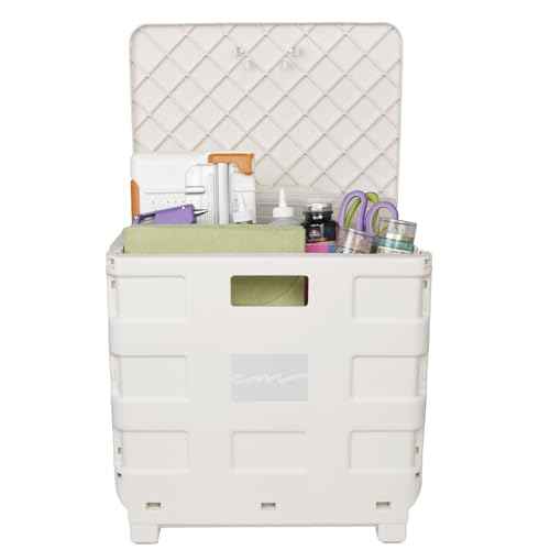 Everything Mary Collapsible Plastic Rolling Cart for Crafts & Hobby Supplies, Ivory