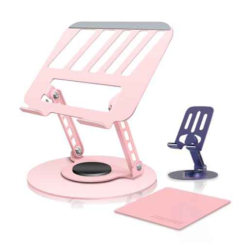 360¡Æ Rotating Adjustable Laptop Stand&Metal Phone Holder Perfect for Work,Painting,Office,Travel,Home,Fits MacBook & Laptops up to13-15",Dual Rotary Shaft,Folding Design-Purple& Pink