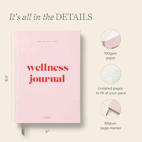 Papier Daily Wellness Journal Diary - Baby Pink, 8.46" L x 6.02" W | Hardback Cover Wellbeing, Gratitude & Mindset Diary for Personal Growth, Mindfulness & Reflection | Track Goals, Sleep & Lifestyle