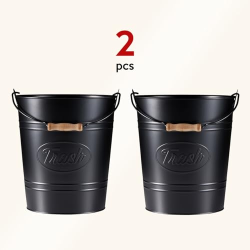 Pack 2, Rustic Farmhouse Bathroom Trash Can, Modern Country Style Galvanized Farm Metal Kitchen Trash Bucket, Large Vintage Waste Basket, Industrial Chic Bucket Garbage Can Bin, Western Garbage Pail