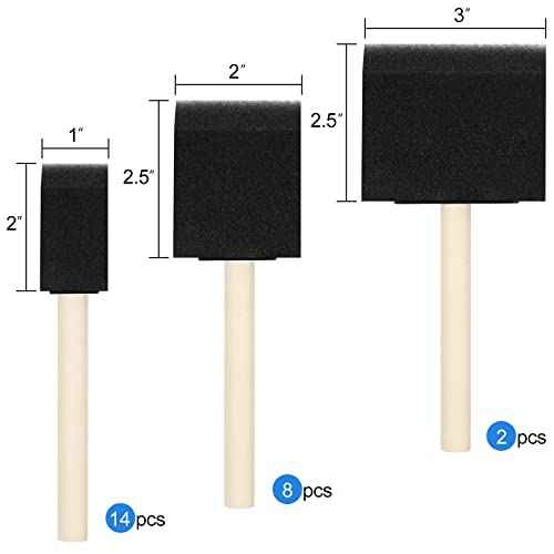 24 Pcs Foam Paint Brushes, Wood Handle Sponge Brushes for Painting, Staining, Varnishes, and DIY Craft Projects (1'', 2'' and 3'')