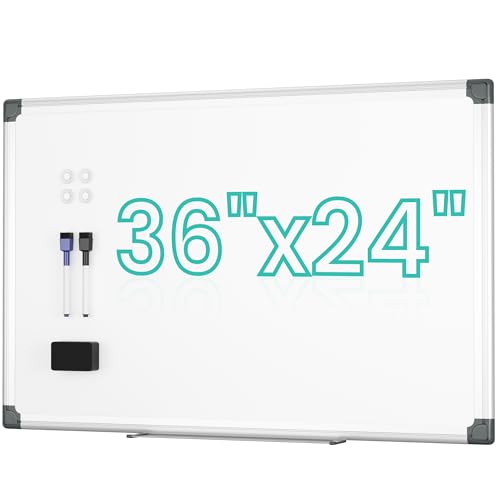 VUSIGN Magnetic Dry Erase Board for Wall, 36" x 24" Hanging Whiteboard for Office, School, Home, Includes Eraser, Markers, Magnets, Pen Tray, Silver Aluminum Frame White Board