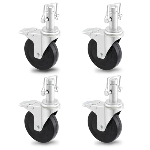 5INCH Scaffolding Wheels, Caster Set of 4 With Dual Locking Brake, 1-Inch Round Tubing Style, Heavy Duty 1410LBS Per Rubber Wheel, Swivel Replacement for Scaffolding