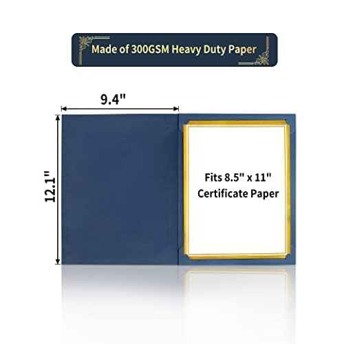 GNL 50 Packs Blue Certificate Holders - Diploma Holders, Certificate Covers with Gold Foil Border, for Letter Size 8.5 x 11 Award Certificate Paper and Documents