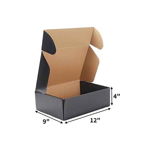 EXYGLO Shipping Cardboard Boxes for Small Business, Packing and Mailing, 12x9x4 - Pack of 20, Black