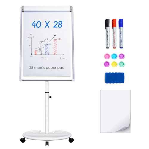 maxtek Mobile Dry Erase Board ? 40x28 inches Magnetic Portable Whiteboard Stand Easel White Board Flipchart Easel Board with 25 Sheets Paper Pad for School Supplies