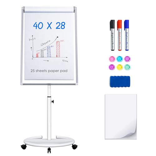 Whiteboard on Wheels 40x28in - Magnetic Dry Erase Easel with Paper Pad & Adjustable Height