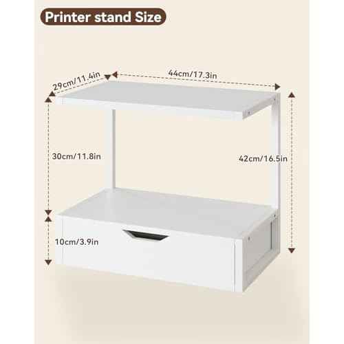 IBUYKE 2 Tier Desktop Printer Stand,Printer Table with Storage Shelf,Multi-Purpose Desk Organizer for Folders,Books,for Fax Machine, Scanner,Home Office,White TLJ015W