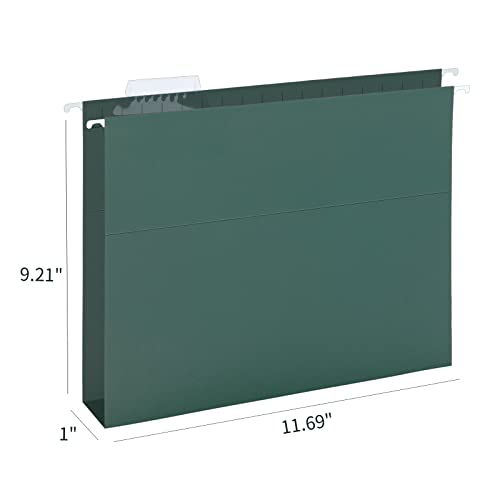 HERKKA Hanging File Folders, 80 Pack Reinforced Letter Size Hanging Folders with Heavy Duty 0 Inch Expansion, Designed for Bulky Files, Medical Charts, 1/5-Cut Adjustable Tabs, Green