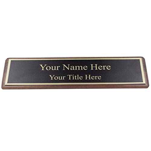 ExcelMark Personalized Walnut Wood Business Desk Black Name Plate with Gold Letters - 2"x 8"