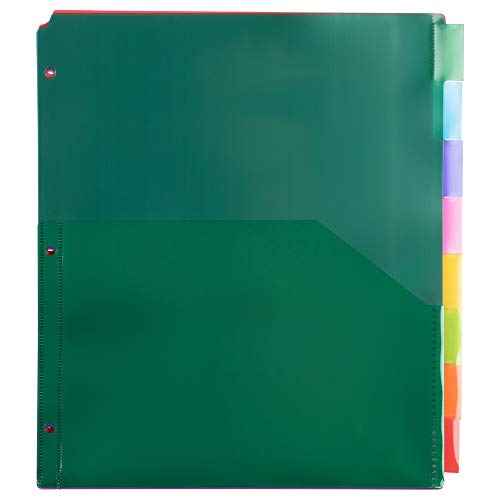 JAM PAPER Plastic Index 8-Tab Dividers w/Double Pockets - 9 3/4 x 11 1/2 - Assorted Multi-Color - 6 Packs of 8 Tabs/Set