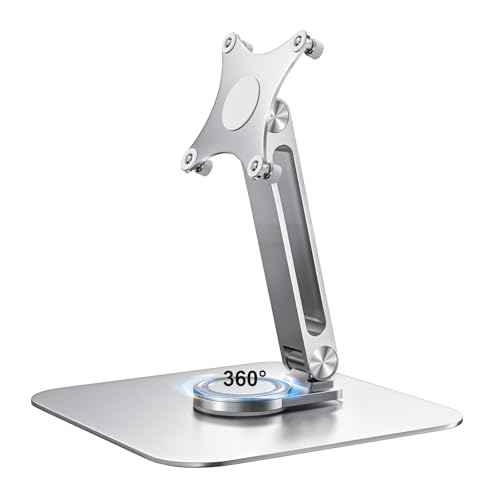 13-17.3" Monitor Stand with 360¡Æ Swivel Base, 75mm VESA Single-Arm Mount w/ M4 Screws for Portable Monitor, Adjustable Angle & Tilt & Rotation - Touchscreen Desktop Display Stand (Silver)