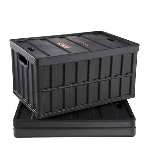VEVOR 65L Collapsible Storage Bins with Lids 3 Packs, Stackable Utility Crates with Handles, Large Folding Containers for Organizing Tools, Books, Food, Drinks, Camping&Transport