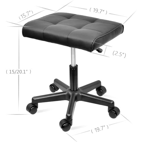 Footrest Under Desk Leg Rest Ottoman Adjustable Height Foot Stool with Wheels Leather Footrest for Home Office