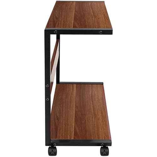 PC Stand Computer Tower Stand, 2-Tier CPU Holder with Locking Caster Wheels Suitable for Most PC, Vintage Wood Rolling Computer Cart for Under Desk
