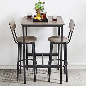 GNIXUU 3-Piece Grey Bar Table Set with Footrest, 23.62" Square Table & 12.6" Bar Stools