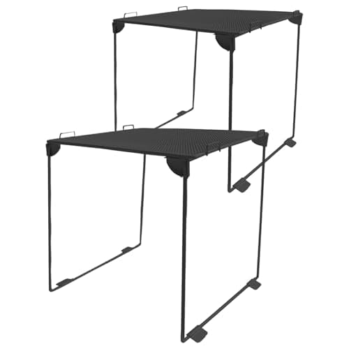 2 Pack Locker Organizer Shelf, Stackable Extra Tall Mesh Locker Shelf for Locker Decor, Back to School Essentials Locker Accessories, Fits Standard Size Locker for School, Gym, Work, Home (Black)