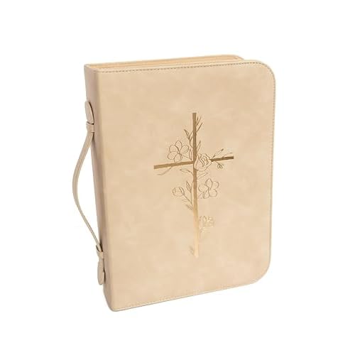 Bible Cover Case for Women ? PU Leather Large Bible Case with Minimalist Debossed Design ? Christian Bible Accessories for Girls & Women (Beige/Gold)