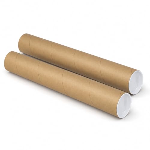2-Pack Kraft Mailing Tubes with End Caps - 24 Inch for Posters & Documents