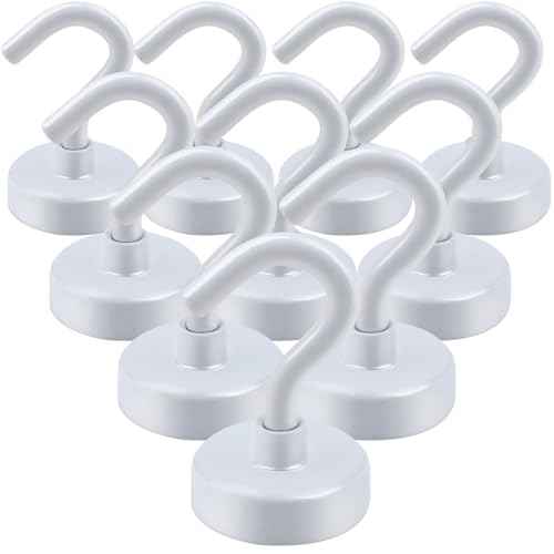 DIYMAG Magnetic Hooks, 30Lbs Strong Heavy Duty Cruise Magnet S-Hook for Classroom, Fridge, Hanging, Cabins, Grill, Kitchen, Garage, Workplace and Office Etc, (10 Pack-White)
