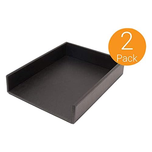 Armory by Castle - Leatherette Two Stackable Paper Trays Desk Organizer - Clutter Organizer for Home, Office, Personal, and Employee Files (Two Paper Trays - Stackable)