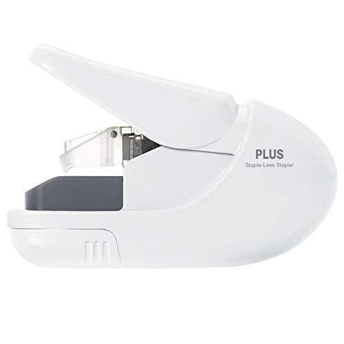 Plus Paper Clinch Compact Staple-Free Stapler, Ivory White - Hand Variation