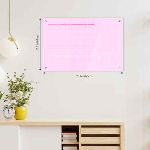 Large Acrylic Calendar for Wall,24"X16",Acrylic Dry Erase Calendar for Wall,Pink Dry Erase Board for Home/Office