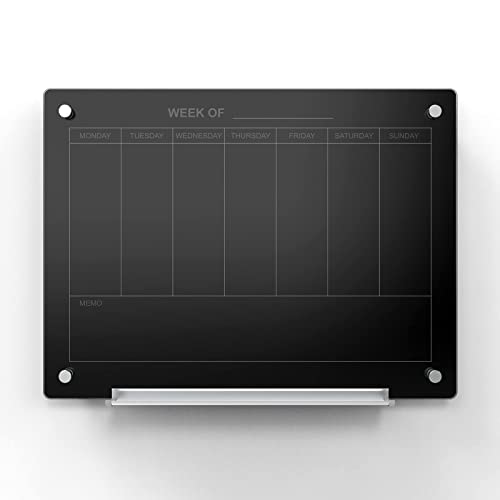 Audio-Visual Direct Magnetic Black 7 Day Calendar Glass Dry-Erase Board Set - 2' x 1.5' - for Wall - Weekly Planner