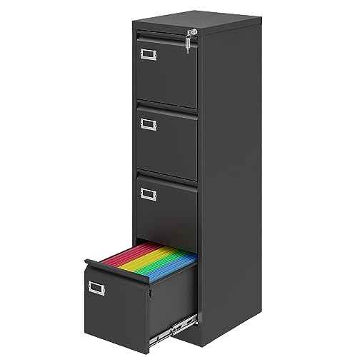 4 Drawer File Cabinet with Lock, Metal Filing Cabinets, Vertical Small Filing Cabinet Steel Lockable Storage Cabinets for Home Office to Organization Hanging Letter/Legal/F4/A4