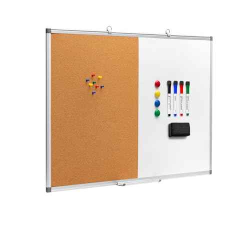 Comix Cork Board Magnetic Dry Erase Board Combo, 36 x 24 Inches Large Whiteboard and Bulletin Board Combination, Aluminum Frame Vision Board with Dry Erase Markers, Magnets, Eraser and Push Pins
