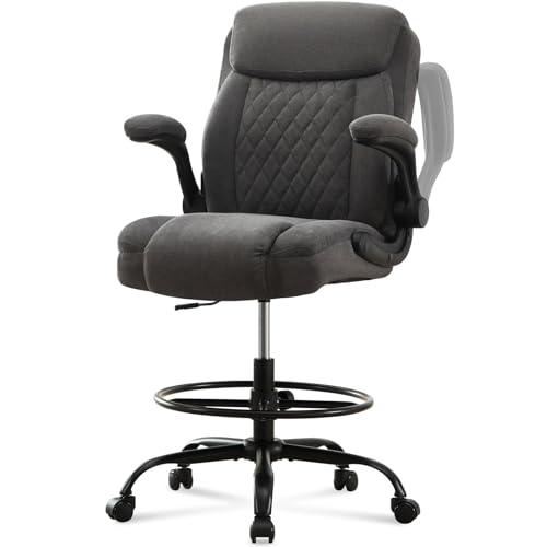 MAHOMICO Grey Drafting Chair Tall Office Chair for Standing Desk, Ergonomic with Foot Ring & Lumbar Support