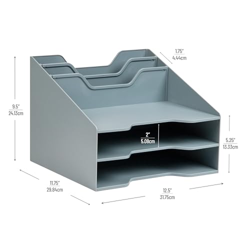 Mind Reader Desktop Organizer, Vertical File Holder, Paper Trays, Office, Plastic, Gray